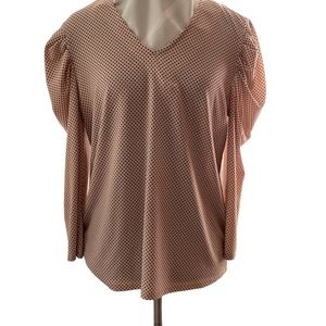 Adrianna Papell Blush Polka Dot Draped Sleeve Blouse Medium